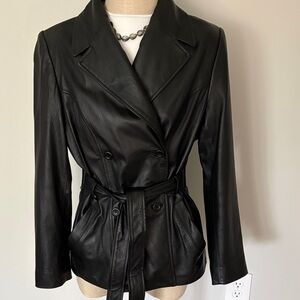 Valerie Stevens Black Leather Belted Jacket